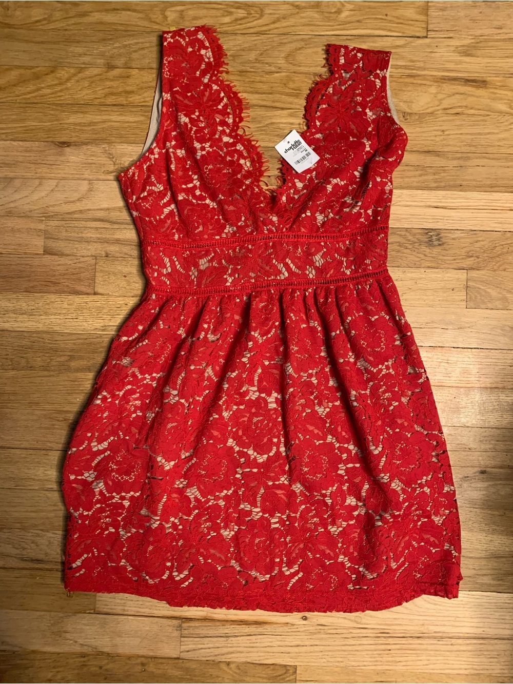 Charlotte Russe Red Lace V-Neck Sleeveless Top